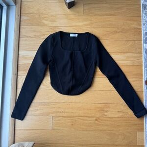 Aritzia Babaton Black Bustier Long Sleeve Top